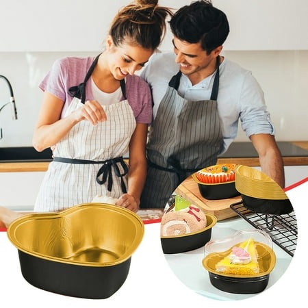 

PhoneSoap 100ML Heart-shaped Mini Cake Pan Aluminum Cake Cup With Lid Red Disposable Mini Aluminum Foil Pan Valentine s Day Party Supplies Black