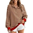 thumbnail image 3 of ZyeKqe Womens Sweatshirts Long Sleeve Shirts Casual V Neck Tops Striped Casual Loose Pullover Tops, 3 of 7