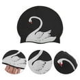thumbnail image 3 of Unique Bargains 1 Pc Silicone Swans Pattern Swim Cap Black White, 3 of 5