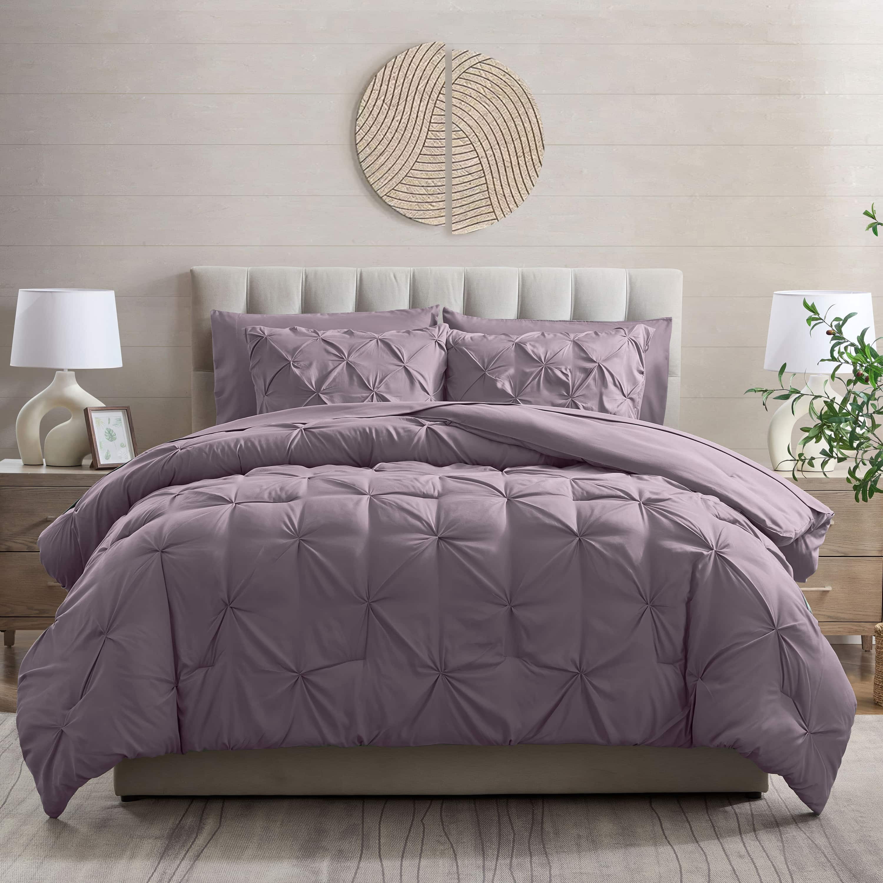 LammaLoe Twin XL Comforter Sets, 5 Piece Bed In A Bag Pintuck Bedding Sets, Dusty Purple