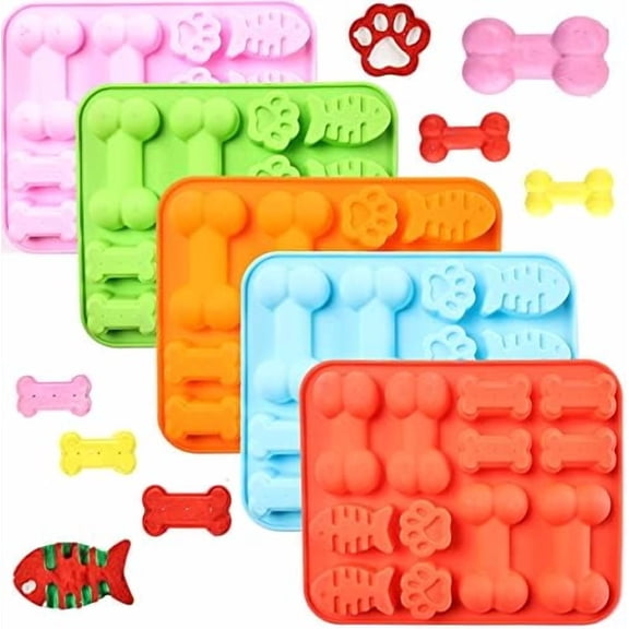Dog Paw and Bone Shaped Silicone Mold, Non-Stick food Grade, Ice tray, Reusable Silicone Mold, Used for Chocolate, Candy, Cupcake, Pudding, Jelly, Puppy Biscuit (5 pcs)$$Home Decor, Kitchen, & Other
