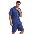 thumbnail image 4 of Conjunto de pijama corto de color liso con solapa para hombre, ropa de casa de verano de talla grande, de satén mate, de manga corta y ocio, 4 of 6