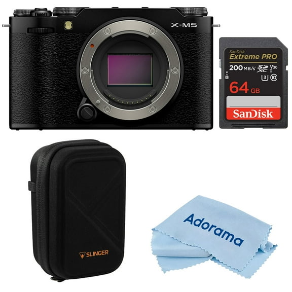 Fujifilm X-M5 Mirrorless Camera, Black, Bundle with 64GB Memory Card, Camera Case