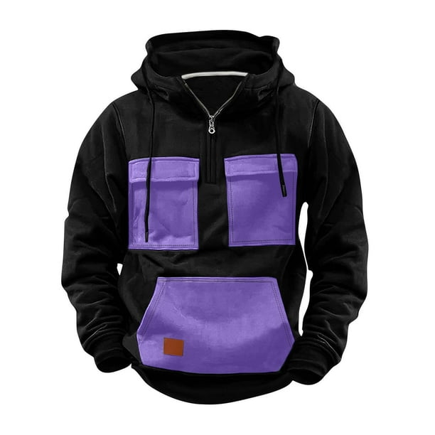 pstuiky camisas de hombre de manga larga, Sudadera con capucha y cremallera para hombre, estilo patchwork, para entrenamiento, deportes al aire libre, con múltiples bolsillos, chaquetas de invierno