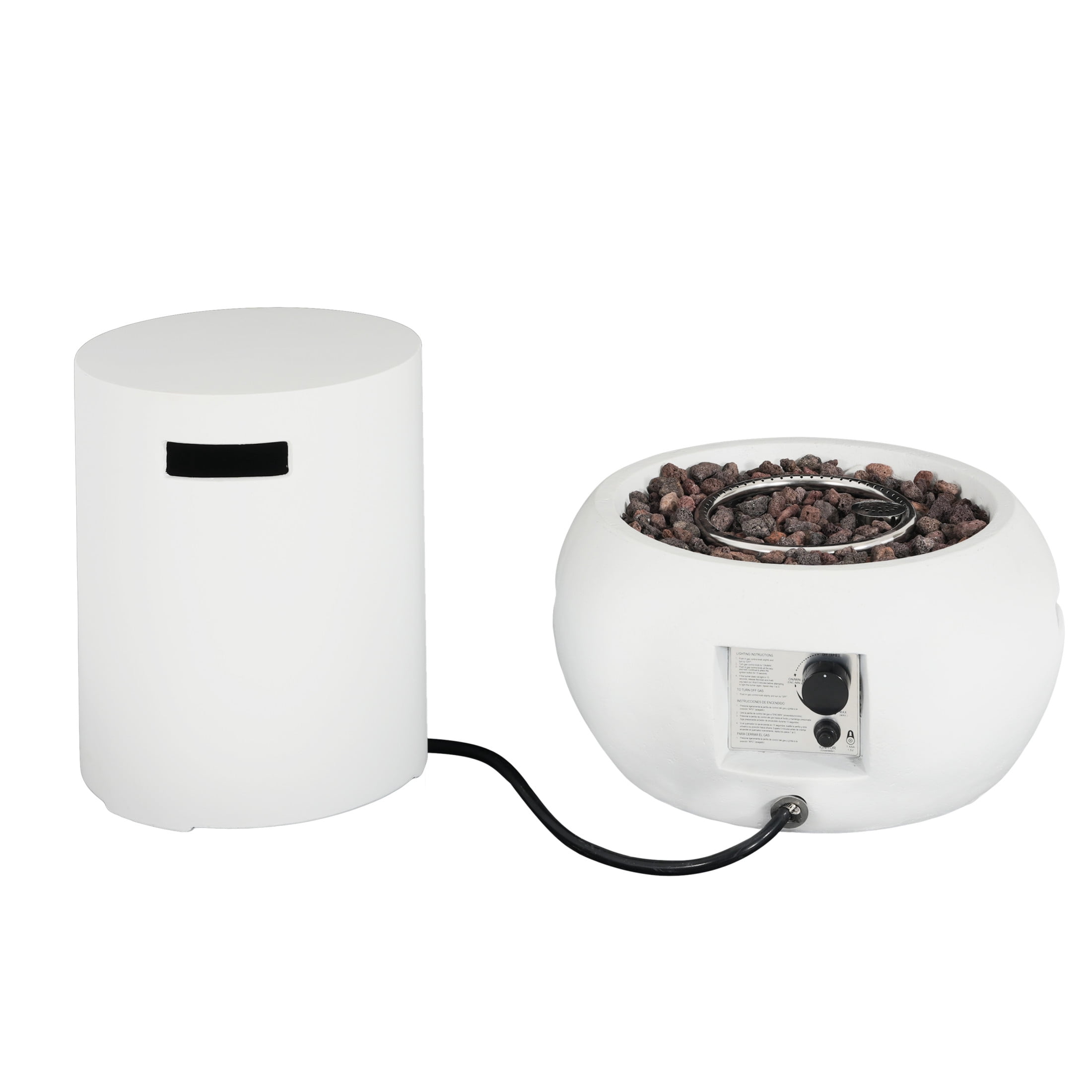 Christopher Knight Home 22" Patio MGO Propane Fire Pit Set, 40,000 BTU Round Heater with Tank Cover, White