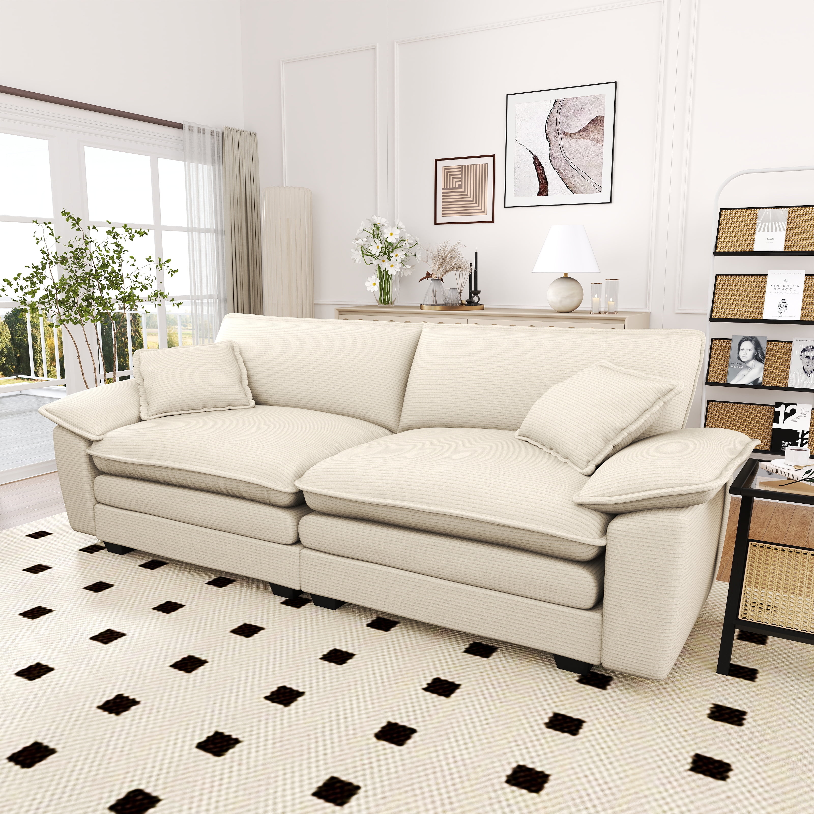 Lunale 80.5" Oversized 2 Seater Corduroy Sofa, Deep Seat Sleeper Cloud Couch for Living Room, Beige