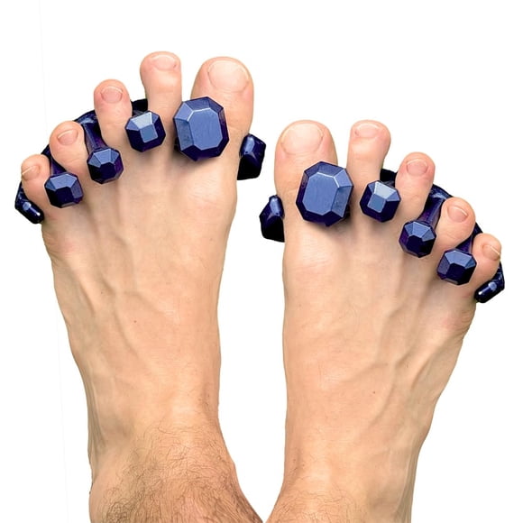 YogaToes® Gems® para Hombre, talla de calzado 7 en adelante. Separadores y estiradores de dedos en gel color azul metálico. ¡Alivio del dolor de pies y mejora del rendimiento atlético!