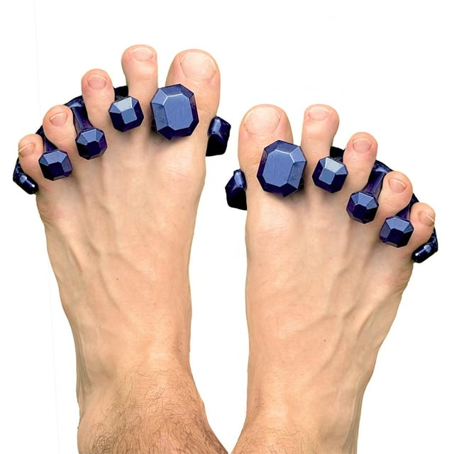 YogaToes® Gems® para Hombre, talla de calzado 7 en adelante. Separadores y estiradores de dedos en gel color azul metálico. ¡Alivio del dolor de pies y mejora del rendimiento atlético!