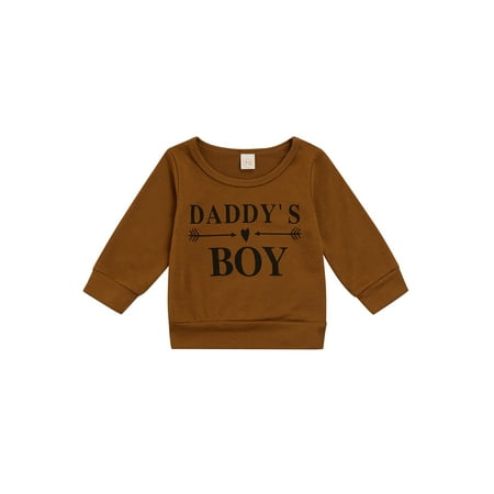 

Canrulo Daddy s Boy Toddler Baby Casual Loose Sweatshirt Long Sleeve Letter Print Sweater Tops Autumn Clothes Brown 2-3 Years