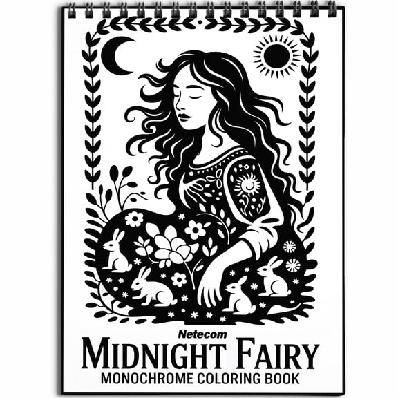 Midnight Fairy Monochrome Coloring Book Spiral Bound for Adults, Softcover, Relaxing One-Color Illustrations with Enchanted Wings, Magical Forests, and Fantasy for Mindfulness, Stress Relief