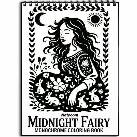Midnight Fairy Monochrome Coloring Book Spiral Bound for Adults Softcover Relaxing One-Color Illustrations with Enchanted Wings Magical Forests and Fantasy for Mindfulness Stress Relief