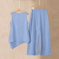 thumbnail image 6 of AHTJRT Two Piece Outfits for Women Summer Matching Sets Sleeveless Tops Lounge Beach Vacation Sets Wide Leg Pants Suits Light Blue XXXL, 6 of 7