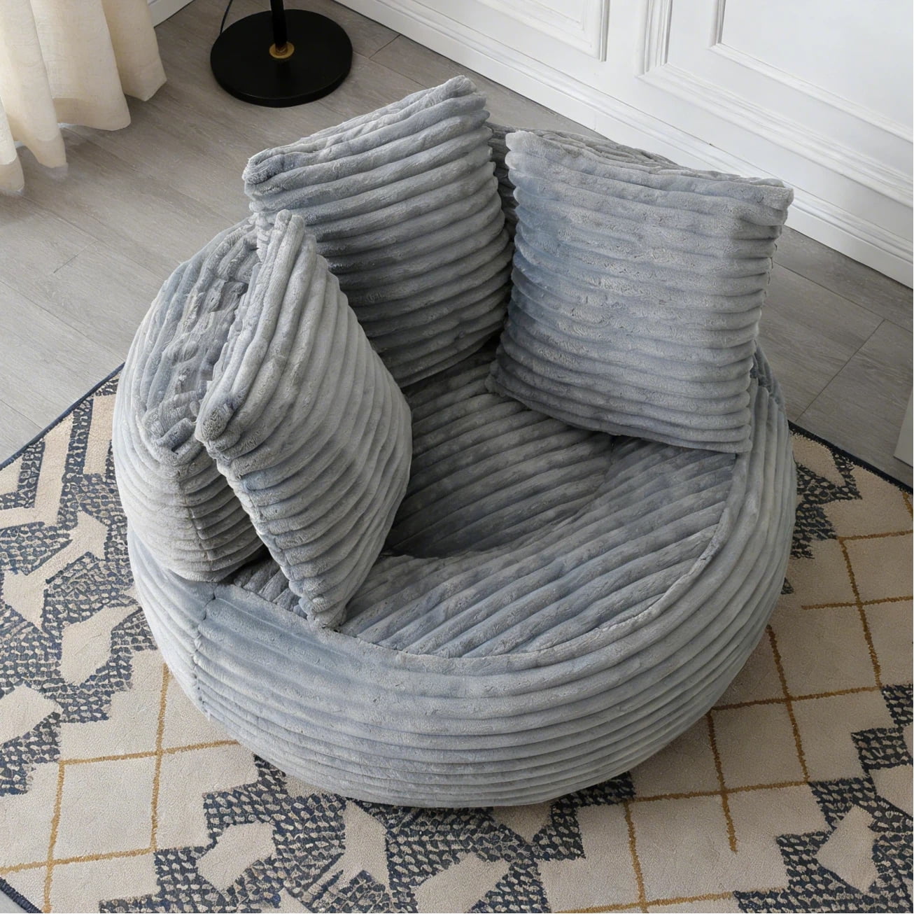 HIUU 45" Gray Bean Bag Chair for Adults with Pull String,Cozy Corduroy Memory Foam Chair,Oversized Bean Bag Chairs for Reading,Floor Beanbag Sofa
