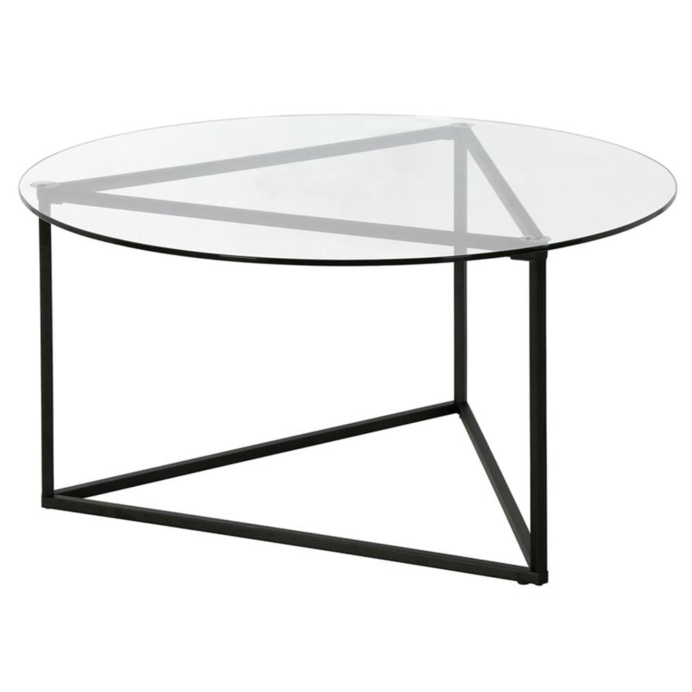 Evelyn&Zoe Jenson 35" Wide Round Coffee Table with Glass Top, Blackened Bronze