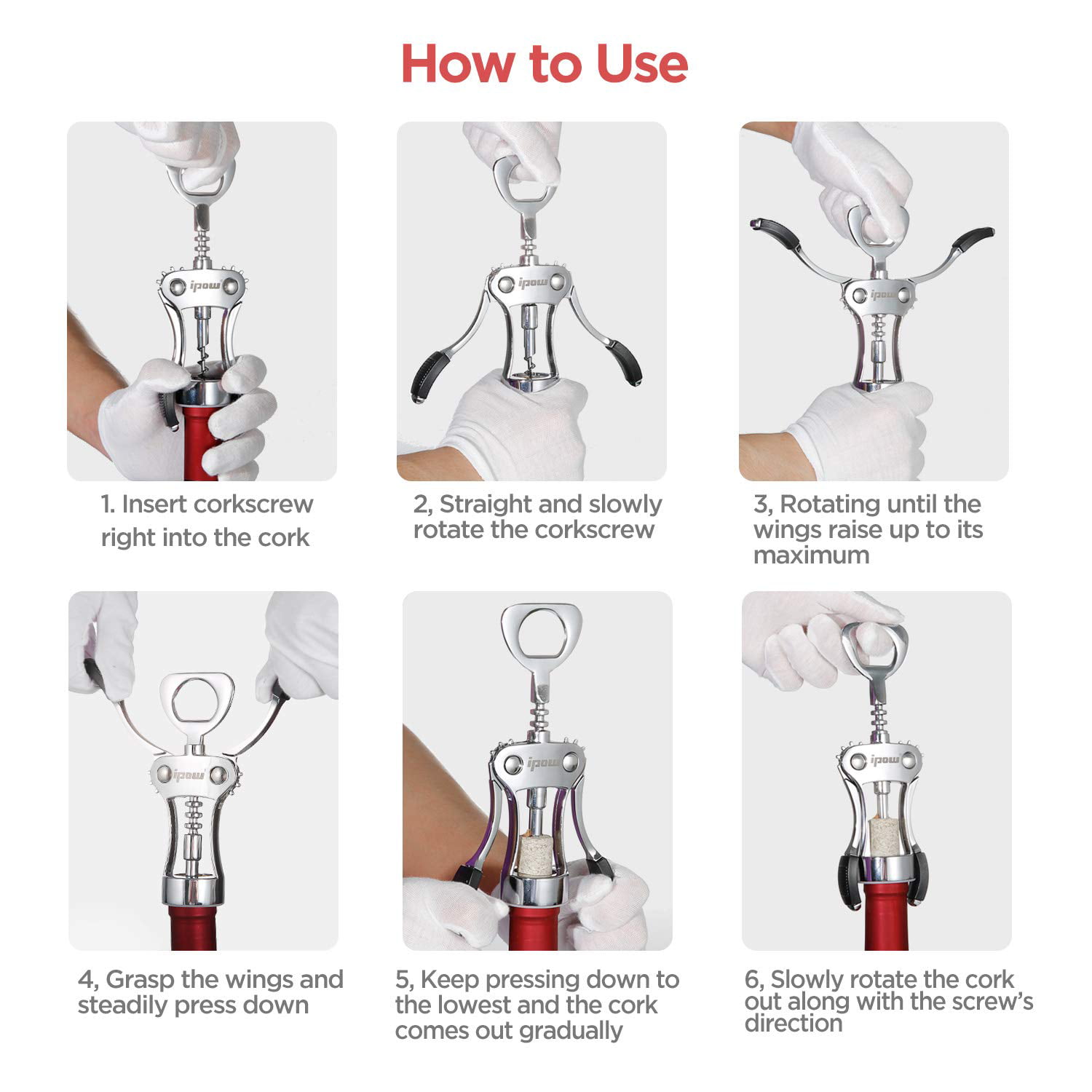 Suitable for All Events and as a Gift Stainless Steel Winged Corkscrew red Wine Opener and Beer Bottle Cap Remover Wing Corkscrew