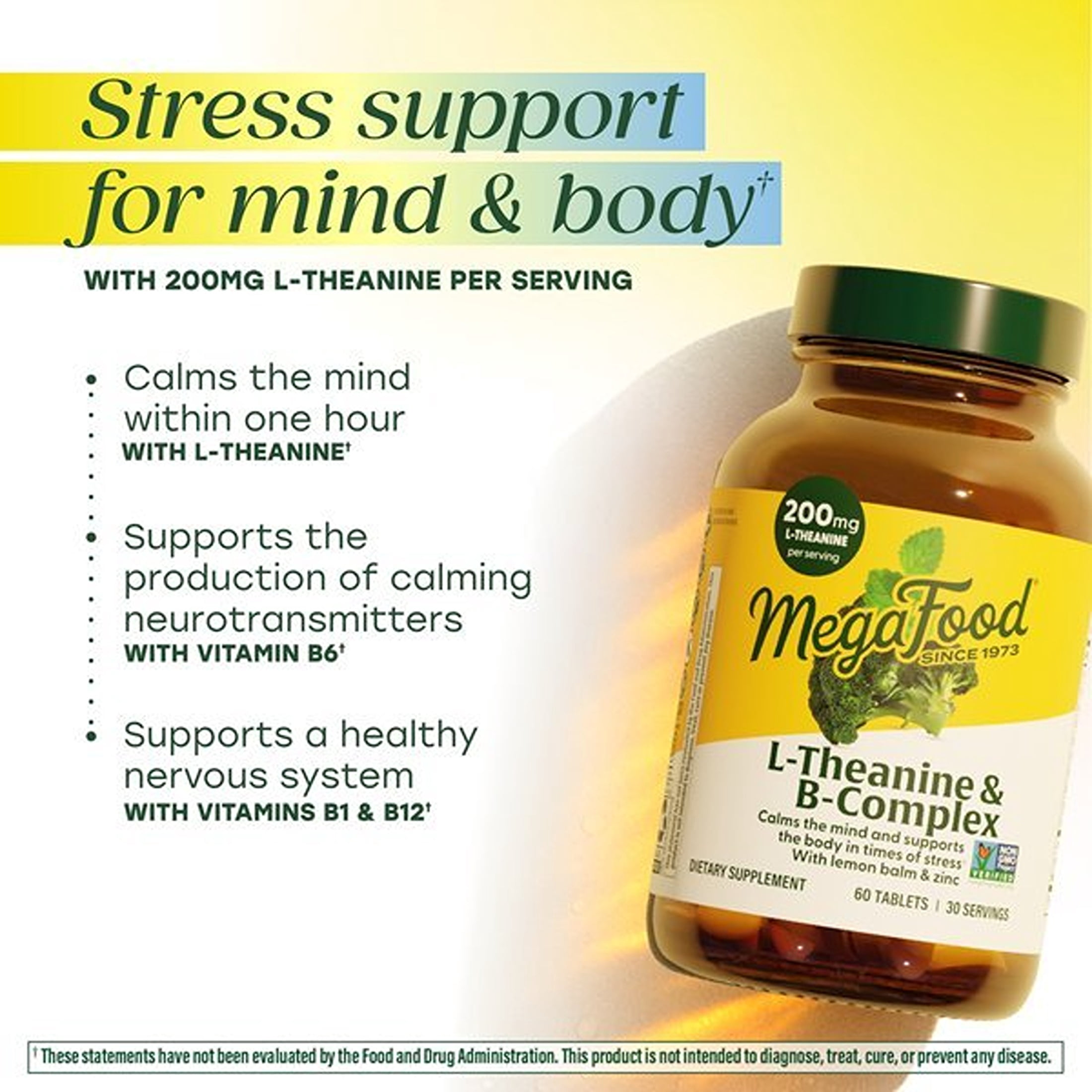 MegaFood L-Theanine & Vitamin B Complex - 200 mg L-Theanine - Zinc - Vegan - 30 Servings