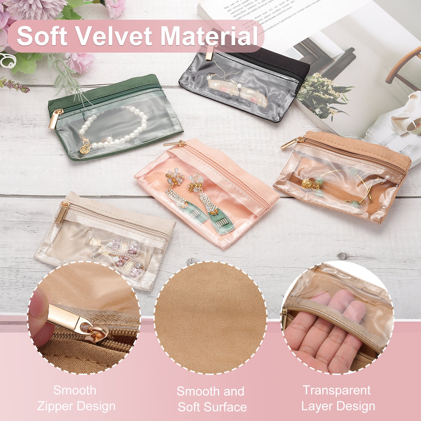 Unique Bargains Soft Portable Small Flannel Organizer with Zipper Khaki