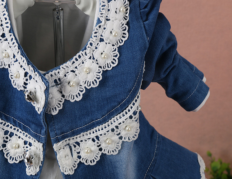 Peaoclate 6M-4Y Spring Autumn Infant Toddler Baby Girl Denim Clothing 3 pcs Sets 3 pcs Casual Outfits Lace Dress Jacket and Jeans,1-2Years,Flower-White