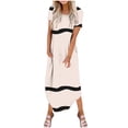 thumbnail image 1 of Annhoo Robe Maxi d'Été pour Femmes Rayée Imprimée Ourlet Irrégulier Manches Courtes Col Rond Robe Décontractée Tendance avec Poche, 1 of 6