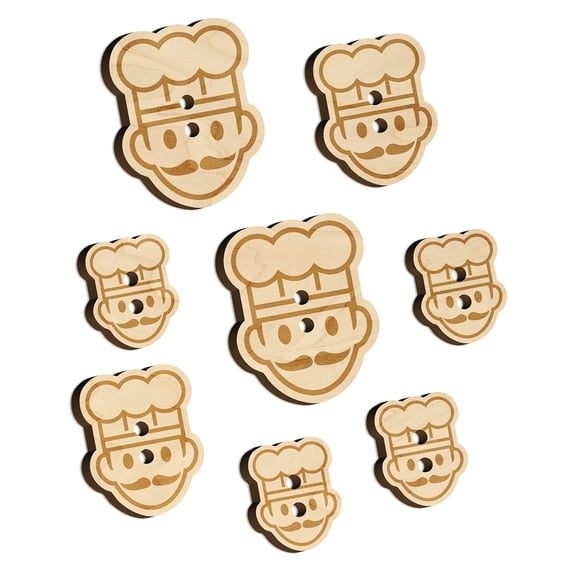 Occupation Chef Cook Man Icon Wood Buttons for Crochet Knitting Sewing DIY Craft - Various Sizes (8pcs)
