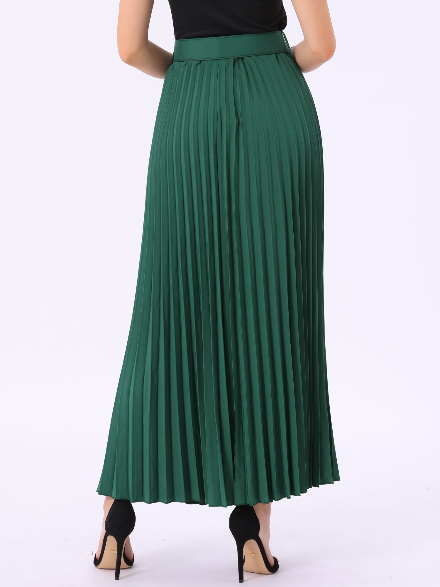 DARING DIVA Women's Elegnat Elastic High Waist Flowy A-Line Maxi Skirt 3XL Dark Green