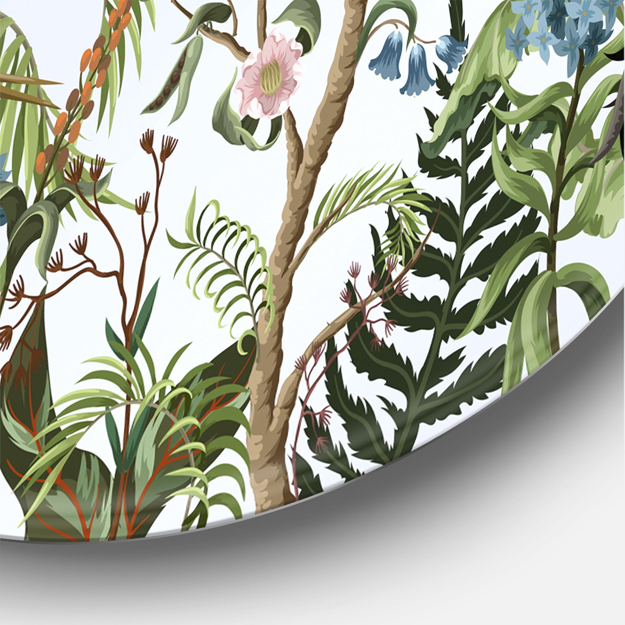 Designart 'Border With Peonies and Cranes In Chinoiserie Style' Traditional Circle Metal Wall Art 36x36 - Disc of 36