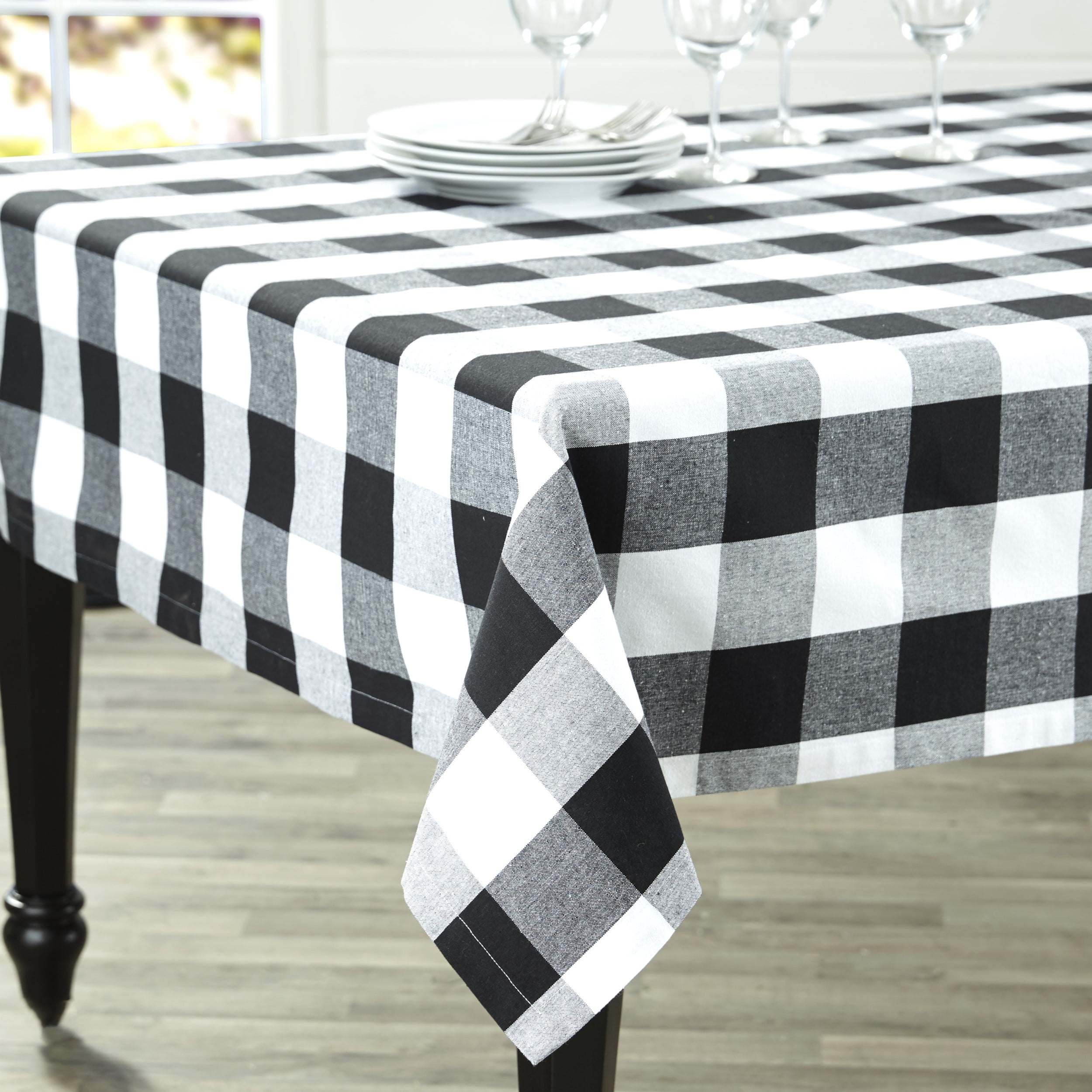 NEW 52x52" Square Cotton Tablecloth Black & White Check FREE SHIPPING 