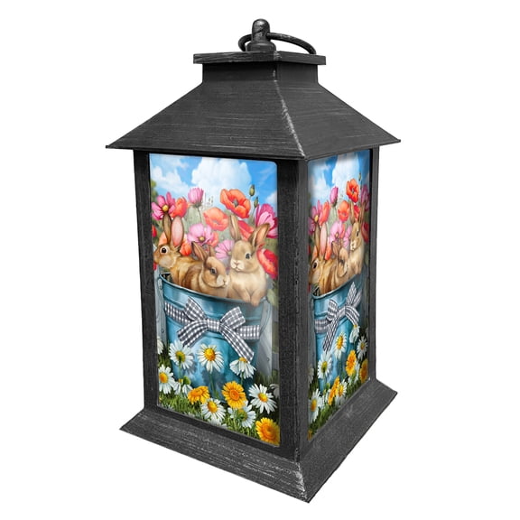Briarwood Lane Spring Lantern 13.5" x 5.5" x 5.5" Bucket of Bunnies For Spring Lantern