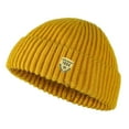 thumbnail image 2 of harmtty Warm Autumn Winter Solid Color Knitting Hat Women Men Logo Print Brimless Beanie Hat Casual Short Ribbed Couple Hat Yellow, 2 of 8