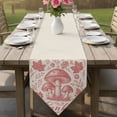 thumbnail image 6 of Pink Thanksgiving Table Runner Linen Burlap Table Runner 36 Inches Small Fall Mushroom Maple Leaves Plants Dresser Scarves for Kitchen Island Coffee Dining Room Party Holiday Decoration 13"x36", 6 of 8