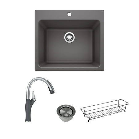 Blanco KFA-401923 Liven Laundry Sink with Pull-Down Faucet, Basket and Strainer in Cinder
