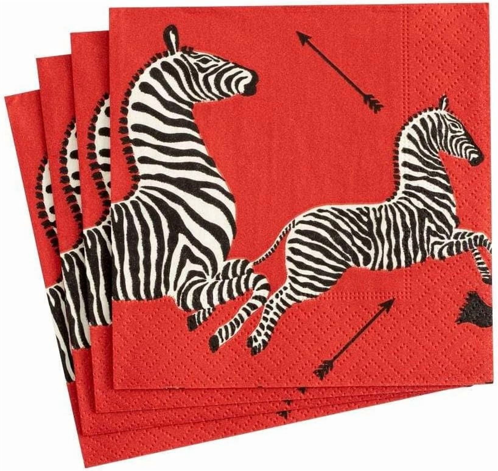 Caspari Entertaining Cocktail Napkins, Zebras Red, Pack of 20