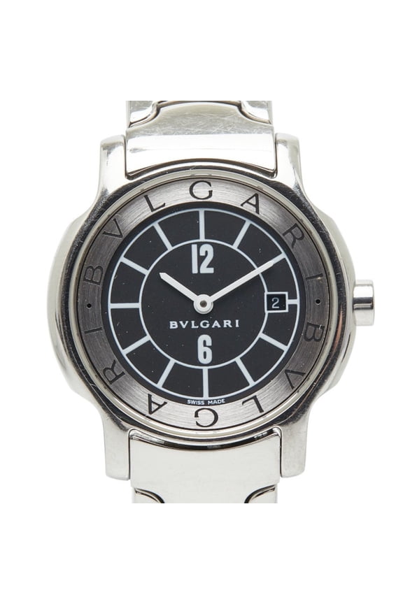 Pre-Owned Bvlgari Solotempo ST29S Quartz Watch with Black Dial and Stainless Steel,... (Good)