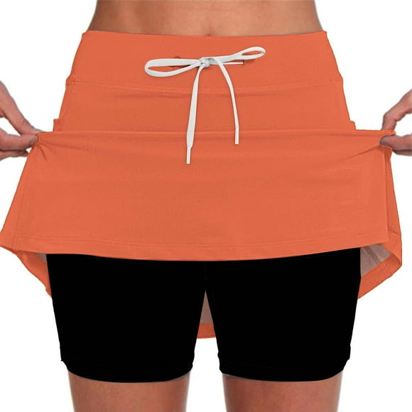Bunenne Womens Shorts Gym Shorts Women Athletic Skorts for Women's Sports Skirt with Pocket Drawstring Mid Waist Skirt Pants Summer Shorts for Women Flowy Shorts for Women Orange 3XL