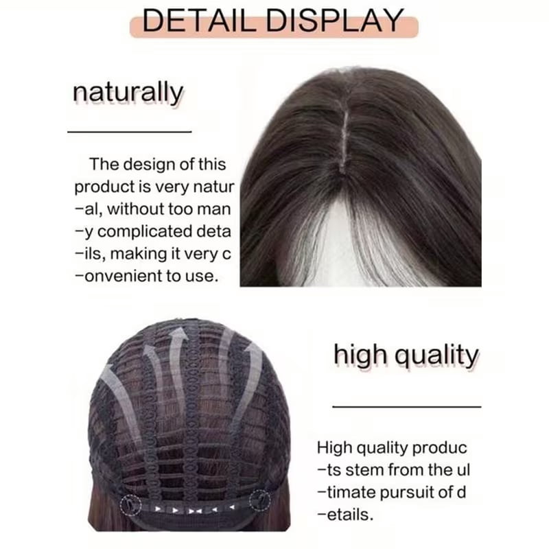 24-inch 240g heat-resistant synthetic wig medium-length wavy bangs black brown elegant women's daily wear wig