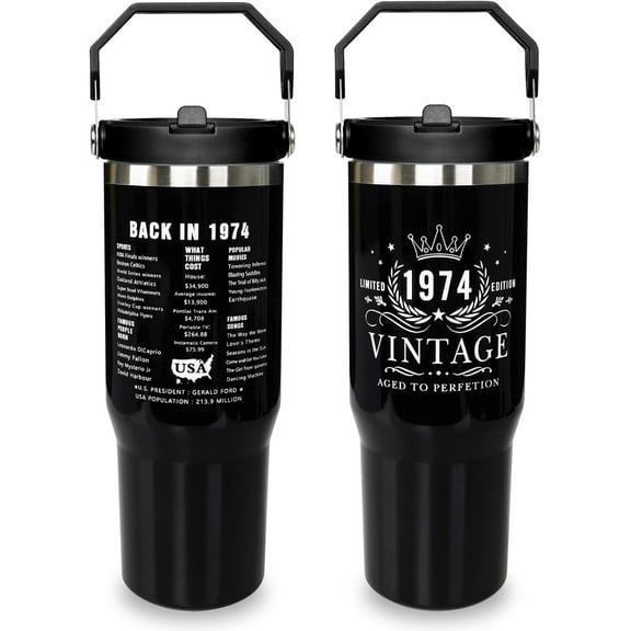 50th Birthday Gifts for Men Women 1974 50th Birthday Decorations for Men Women 50th Gifts for Parents 30 oz Stainless Steel Vacuum Insulated Tumblers Back in 1974 Tumbler Cup