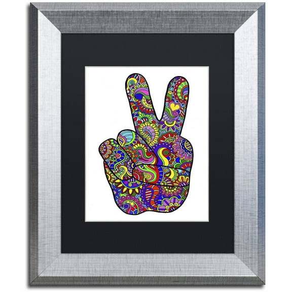 Trademark Fine Art "Psychedelic Mehndi Peace Sign" Canvas Art by Kathy G. Ahrens, Black Matte, Silver Frame
