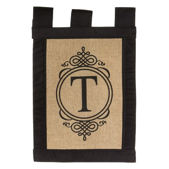 Burlap Monogram House Flag - T