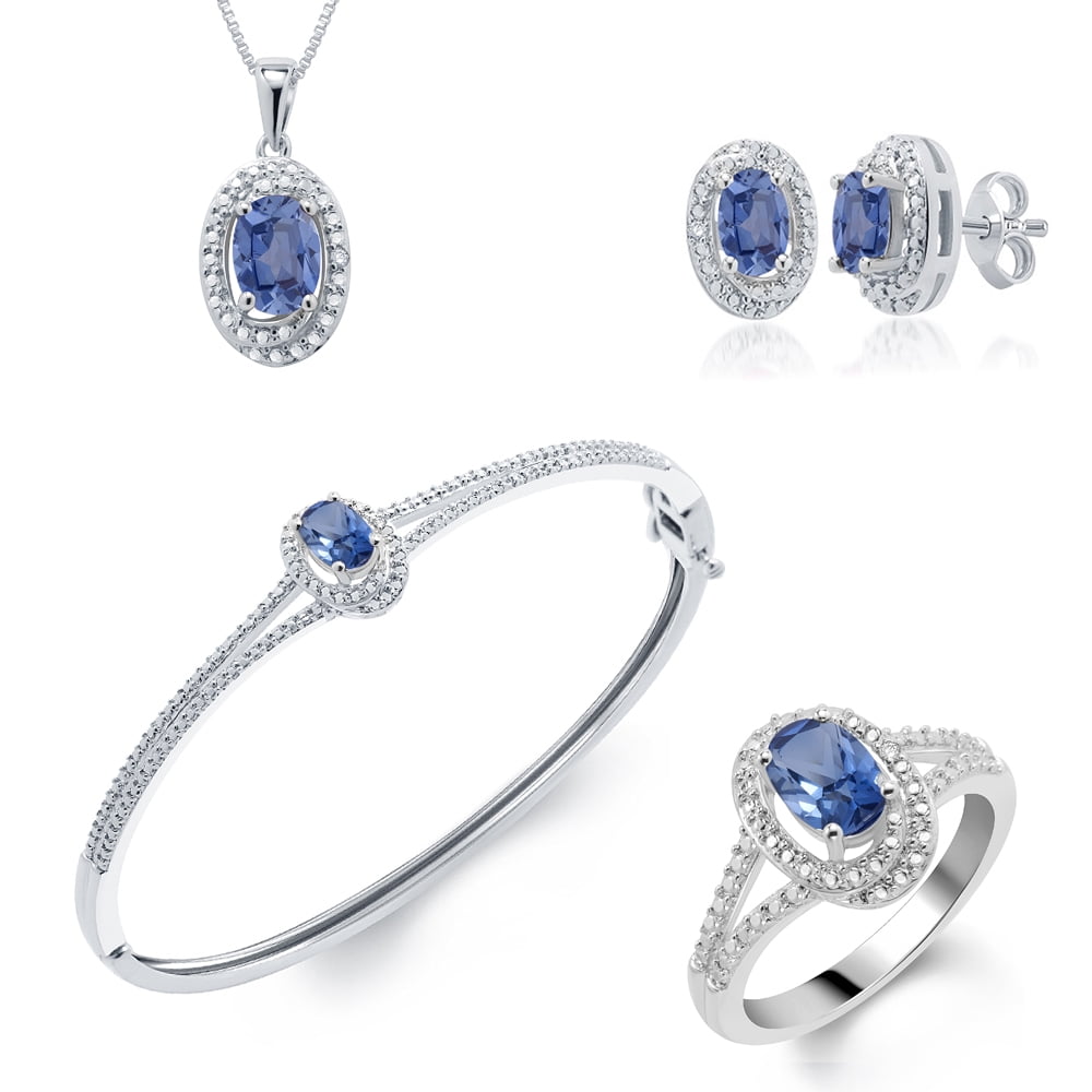 Arista Diamond Accent and Created Blue Sapphire Silver tone over Brass ...