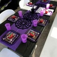 thumbnail image 5 of BlinkLLX 12Pack 12x108 Inch Satin Table Runner and 54x108Inch Plastic Tablecloths Set Black Purple Disposable Rectangle Table Cover for Graduation Wedding, 5 of 15