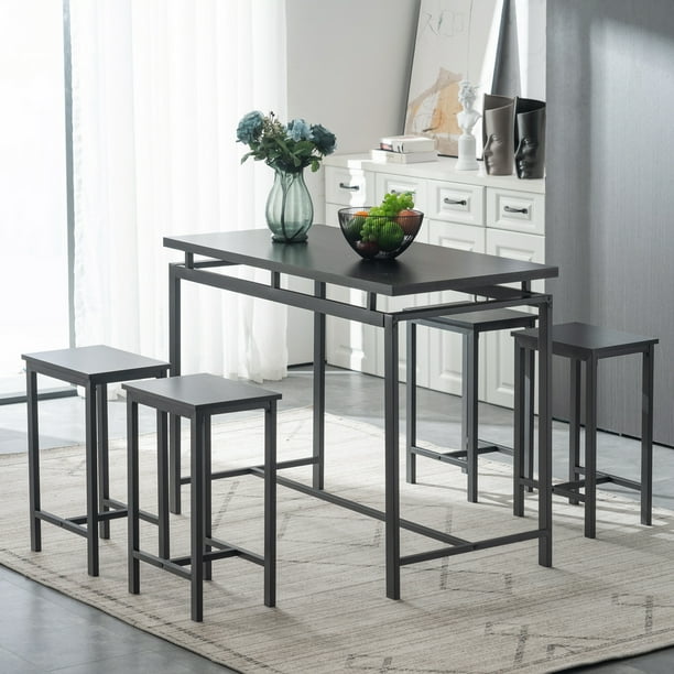 5-Piece Pub Dining Set, BTMWAY Contemporary Bar Dining Table Set, Counter Height Kitchen Dining Room Table and Chairs Set with Stools, Space Saving ...