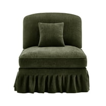 Newest Multi-Functional Armless Chair, Green Chenille Sofa,Removable Skirt, Convertible 2 Styles, Includes Pillow, Ideal for Apartments