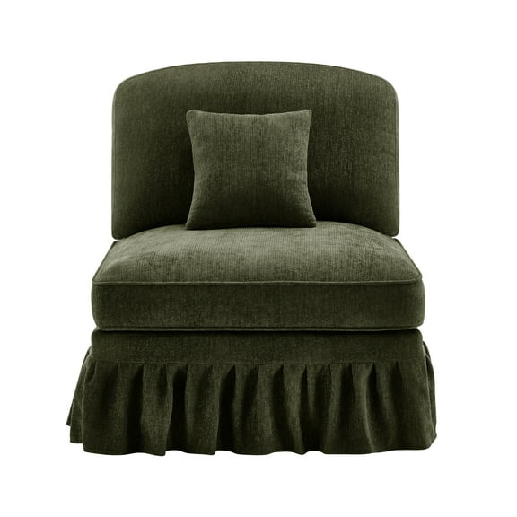 Armless Sofa Chenille W/1 Pillow -Green