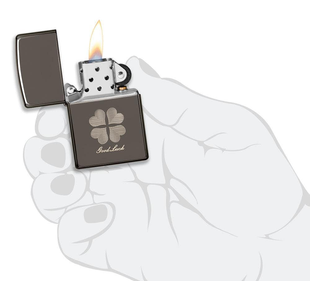 Zippo Good Luck Laser Fancy Fill Black Ice Pocket Lighter