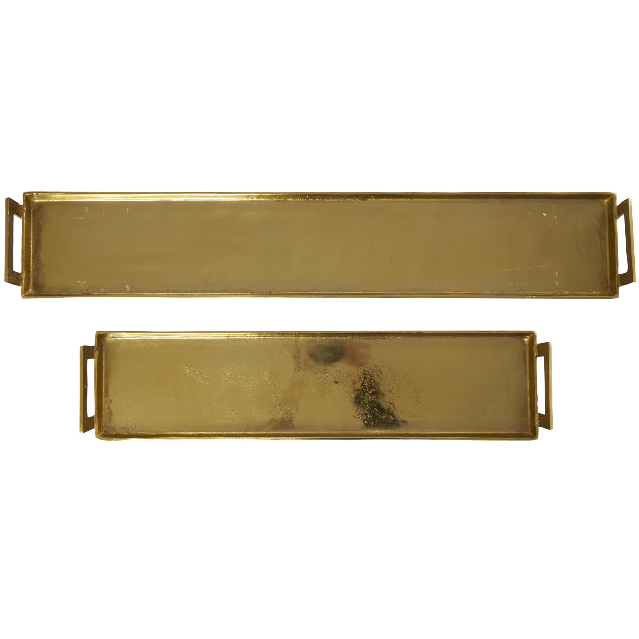 DecMode 35", 26"W Brass Aluminum Metal Nesting Tray with Metal Handles, 2-Pieces