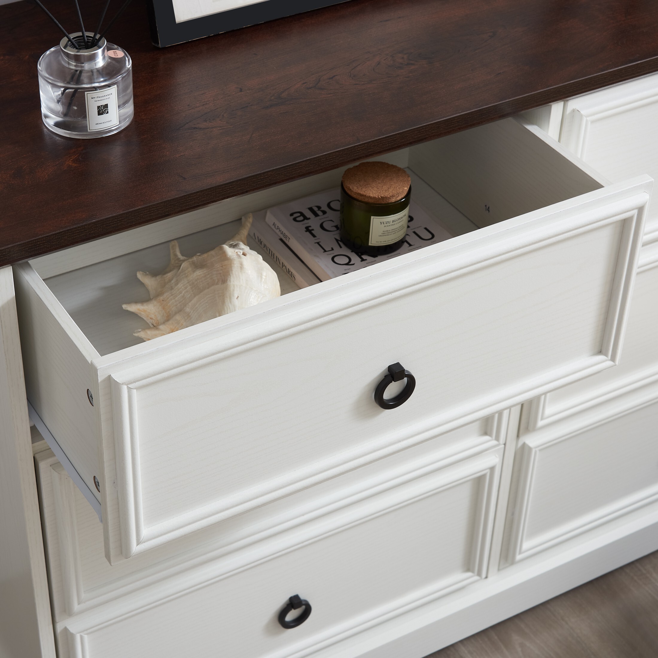 DEALTOPS Farmhouse 6-drawer Dresser, Versatile Chest of Drawers for Living Room or Bedroom, White