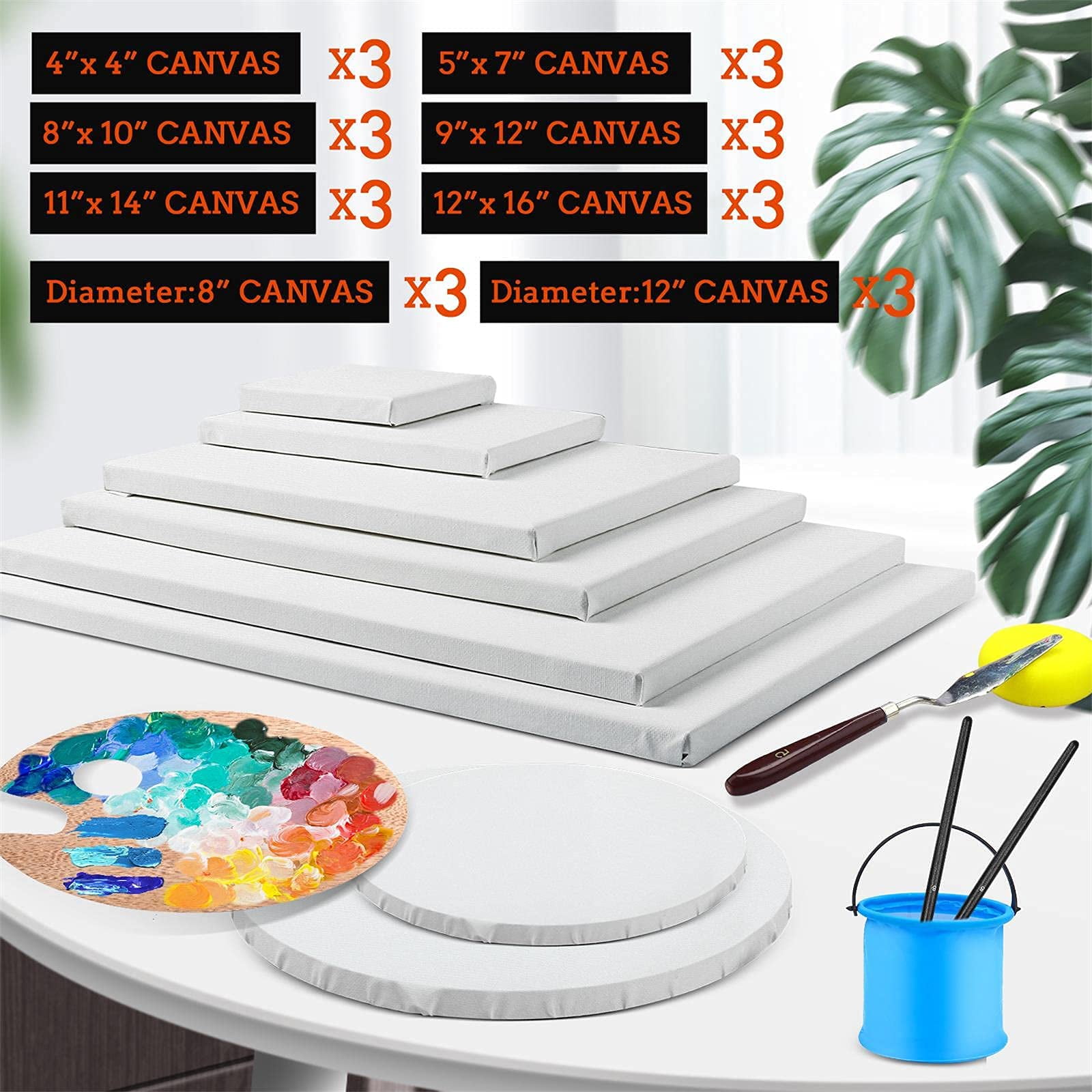 24-Pack Painting Canvases, 8 Sizes Square & Round Cotton Canvas Boards for Acrylic & Oil