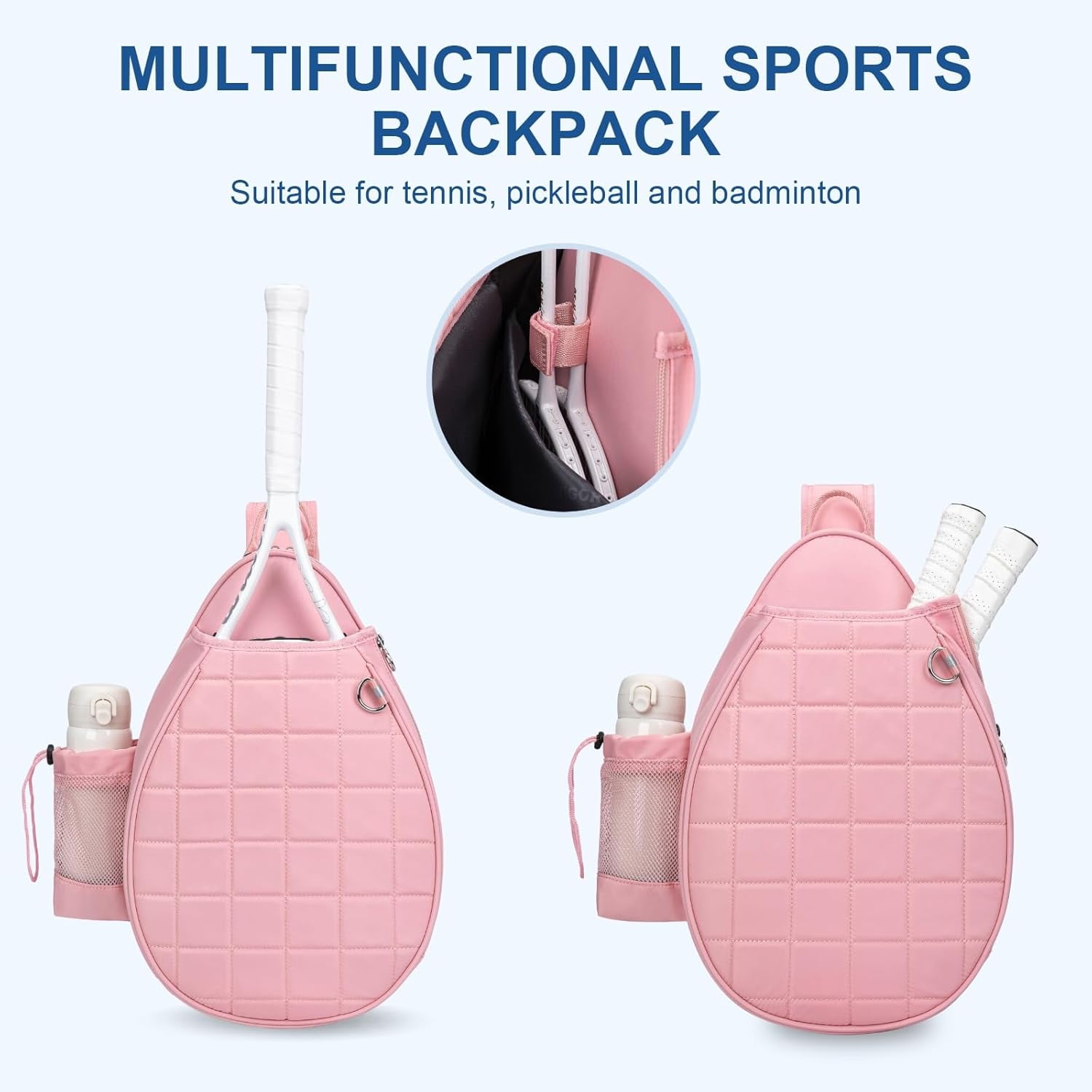 Quilted Tennis Backpack for 2 Rackets, Slim & Lightweight Waterproof Sling Bag for Tennis, Pickleball, Padel, Crossbody Sport Bag for Men & Women
