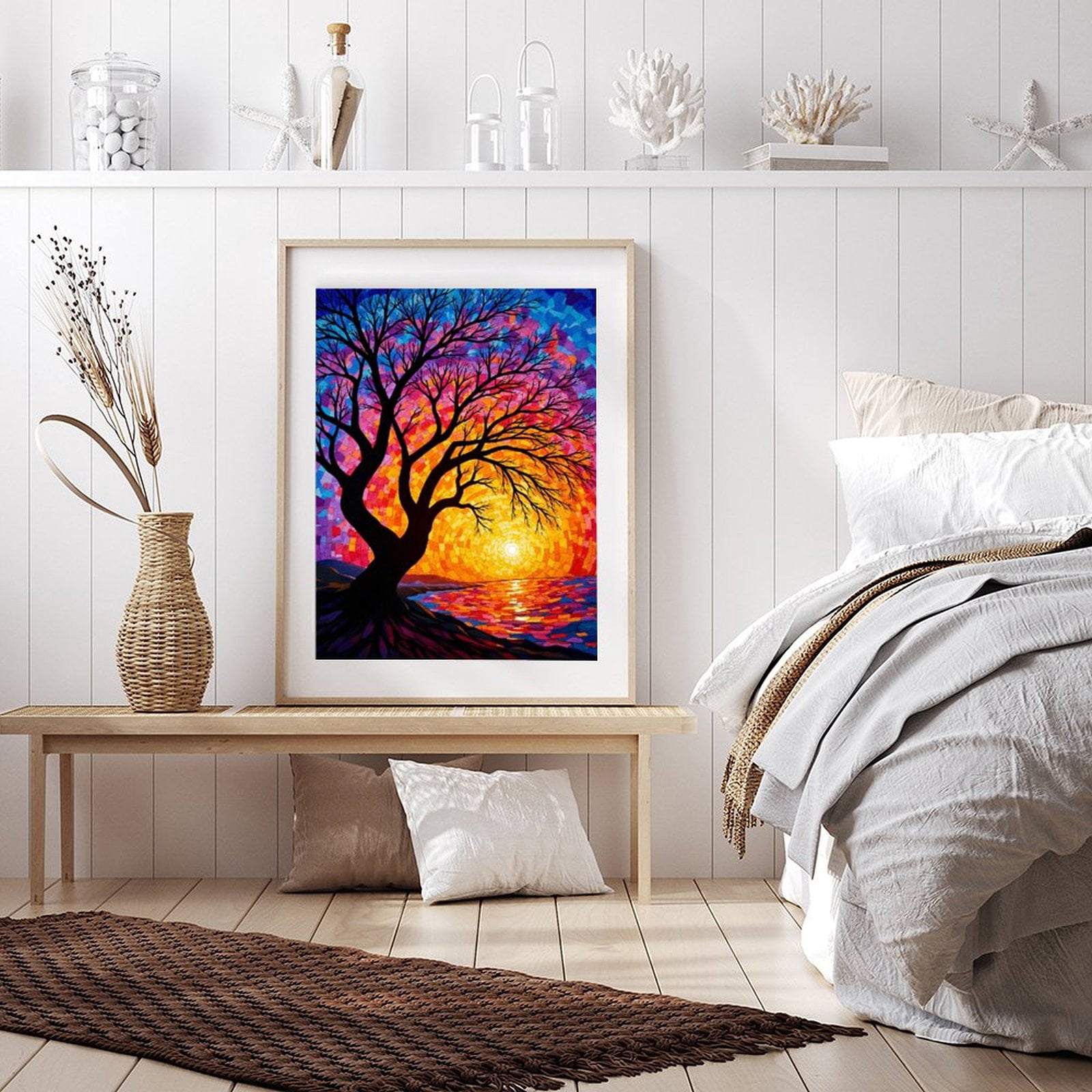 Diamond Art Kit for Adults, Abstract Sunset Mosaic Tree Diamond Painting for Adults Beginners, 5D DIY Diamond Art Painting Kits, Colorful Diamond Painting Craft for Home Decor 12x16