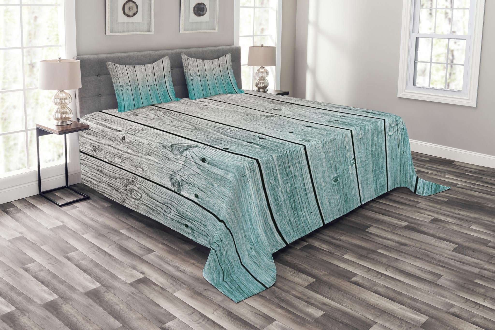 Rustic Bedspread Set King Size, Wood Panels Background with Digital ...